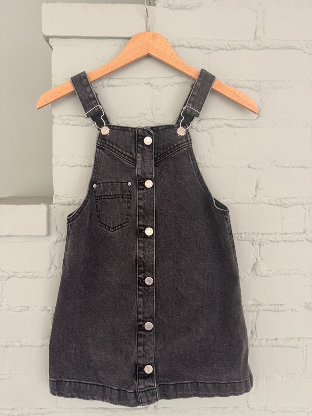 Zara Kids Black Denim Pinafore Dress with Button Front